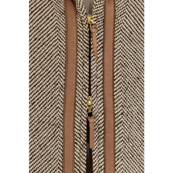 St. John Collection 3pc Leather Trimmed Pantsuit/Skirtsuit in Mocha Tweed - Picture 3 of 10